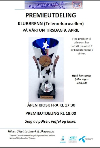 Premieutdeling 9.april for klubbrenn på Vårtun